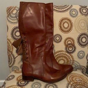 Genuine leather boots with lace up backs